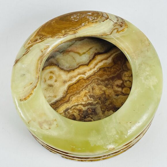 Stone Marble Onyx Green Brown Ashtray Trinket Dish Retro Heavy Vintage MCM 4in - Picture 4 of 12